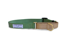 Load image into Gallery viewer, Green  tan martingale dog collar pitbull dog rescue small woman owned business handmade hand sewn
