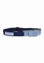Load image into Gallery viewer, dog collar, dog gear, dog leash, martingale collar, rescue dog, husky mix, handmade product, small business, women owned, navy, blue, light blue, coastal
