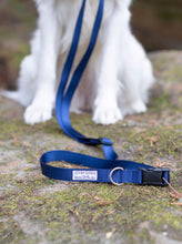 Load image into Gallery viewer, navy blue adjustable dog leash handmade small business women owned husky rescue wolf silver
