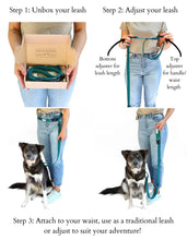 Load image into Gallery viewer, dog leash how to adjustable waist leash explore handmade small business local support washington pow women owned husky rescue dog

