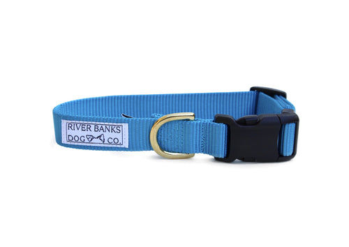 Blue dog collar pitbull dog rescue small woman owned business handmade hand sewn